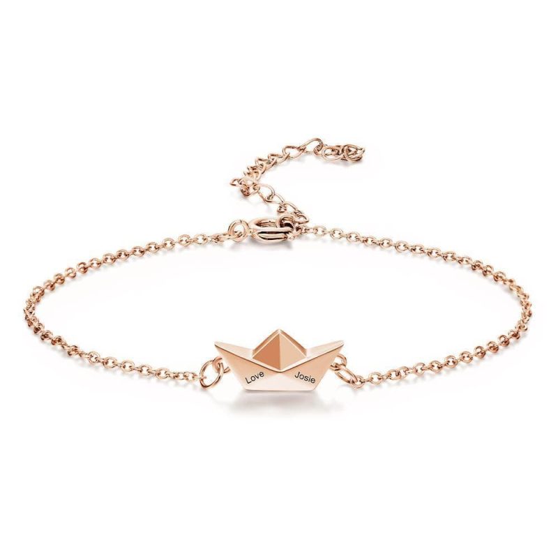 Custom Engraved Bracelet Christmas Gift for Girlfriend Exquisite Origami Boat Graduation Bracelets For Her
