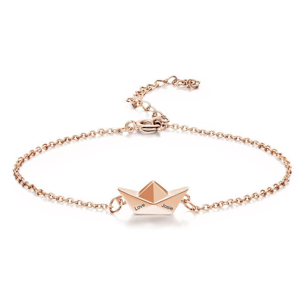 Custom Engraved Bracelet Christmas Gift for Girlfriend Exquisite Origami Boat Graduation Bracelets For Her