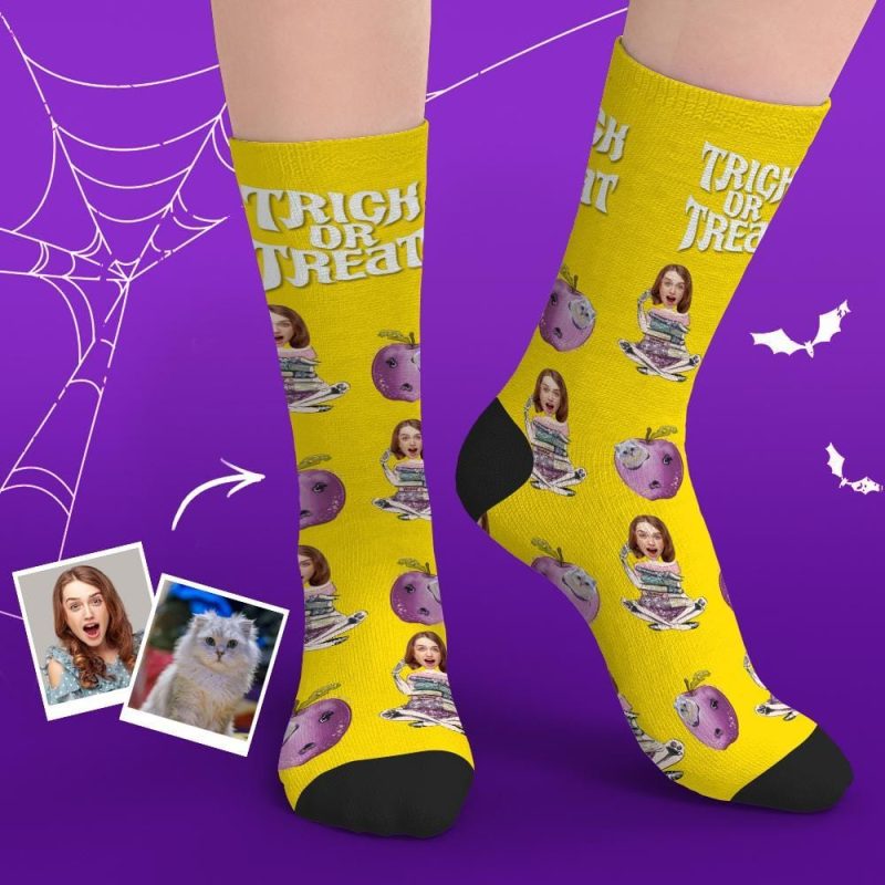Custom Halloween Socks With Faces Halloween Gifts for Pet Lovers
