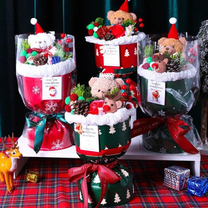 Christmas Plush Doll Bear Bouquet Creative Toy Soap Flower Christmas Day Gift