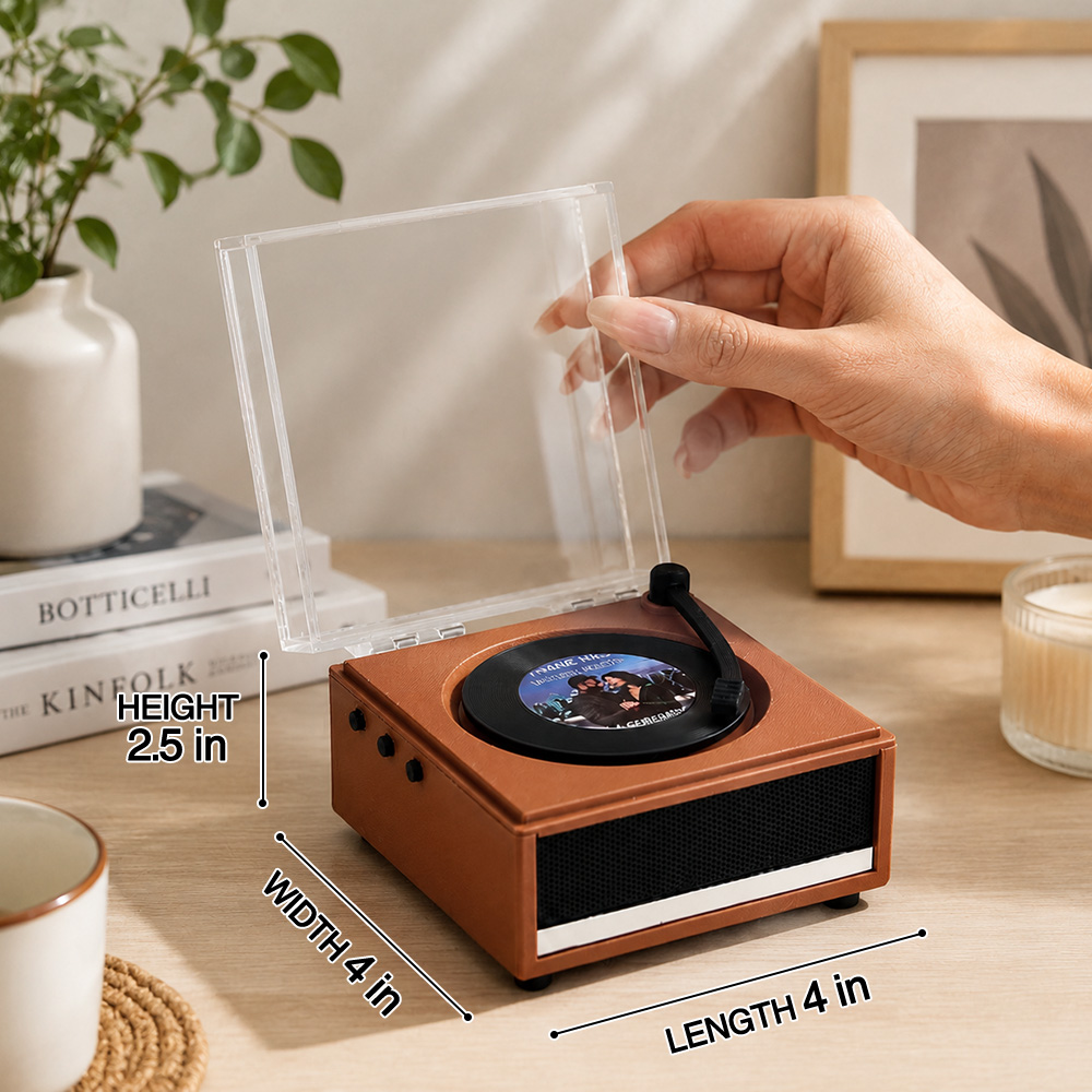 Personalized Mini Vinyl Music Player That Really Plays Music | Each Vinyl Can Play a Different Full Song, Custom Photo Album Cover, Vinyl Color, Anniversary Gift for Couples - Gift - Image 2