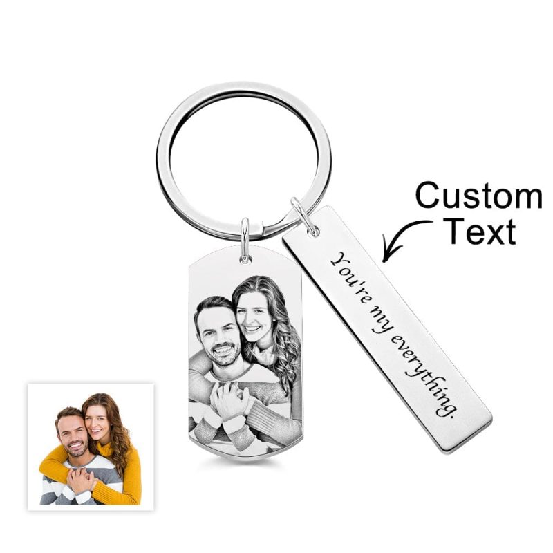 Personalized Photo Keychain With Text Unique Engraved Keychain Gifts For Couples