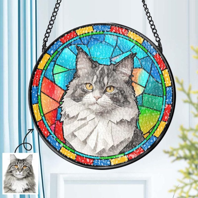 Custom Pet Portrait Stained Glass Suncatcher Pet Ornament Memorial Gifts for Pet Lovers