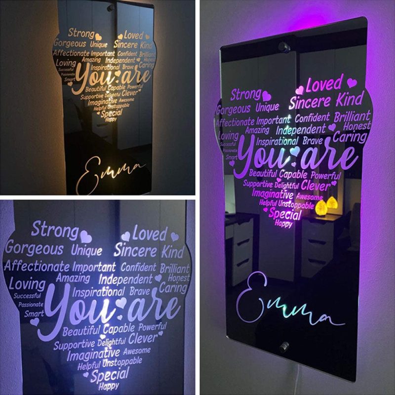 Custom Heart Mirror Multicolored Mirror Lights Creative Gfits for Her