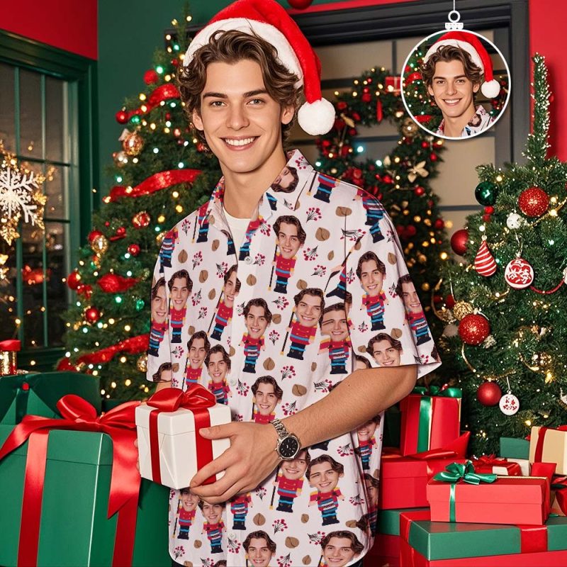 Custom Face Christmas Shirt Pattern with Nutcracker Shirt Xmas Gift for Family Friends Personalized Face Hawaiian Shirt Gift – SantaSocks