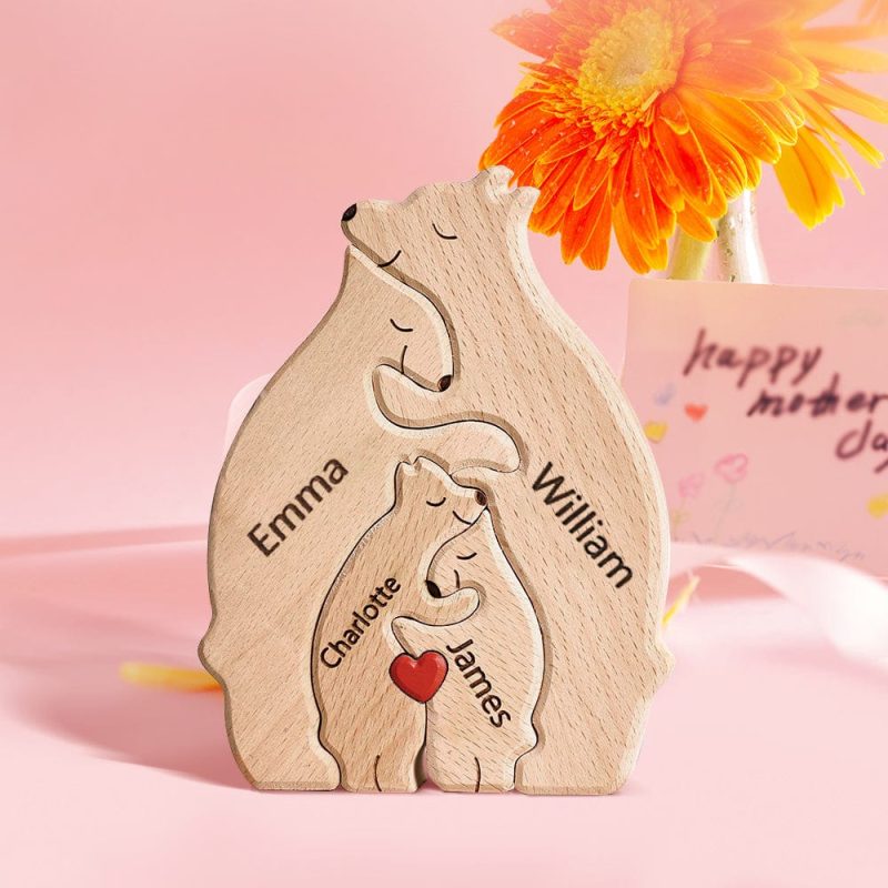 Mother’s Day Gifts Wooden Bears Family Customized Names Puzzle Home Decor