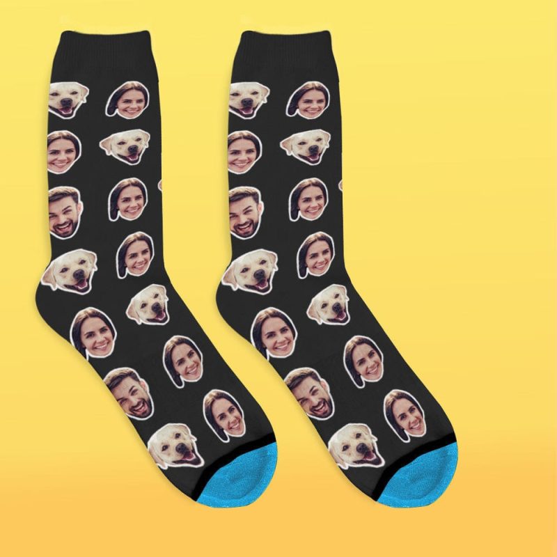 Father’s Day Socks Custom Face Socks 3D Digital Printed Socks Add Pictures and Name – Two Faces
