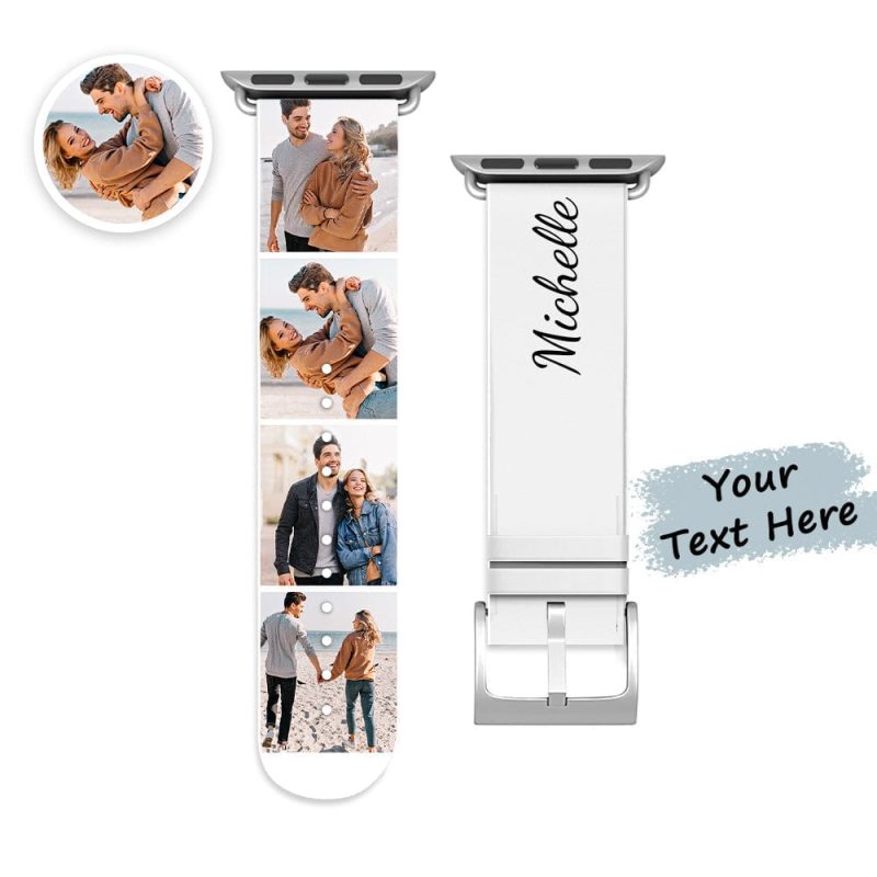 Custom Apple Watch Band Collage Photo and Name Silicone Watch Band Personalized Gifts
