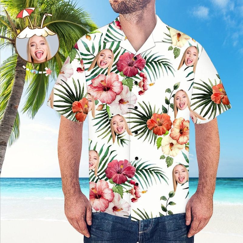 Custom Face Shirts with Face Men’s All Over Print Hawaiian Shirt Flowers