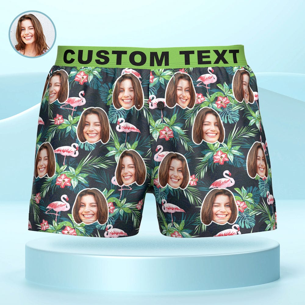 Custom Face Colorful Flamingo Boxer Shorts Personalized Waistband Casual Underwear for Him - Image 2