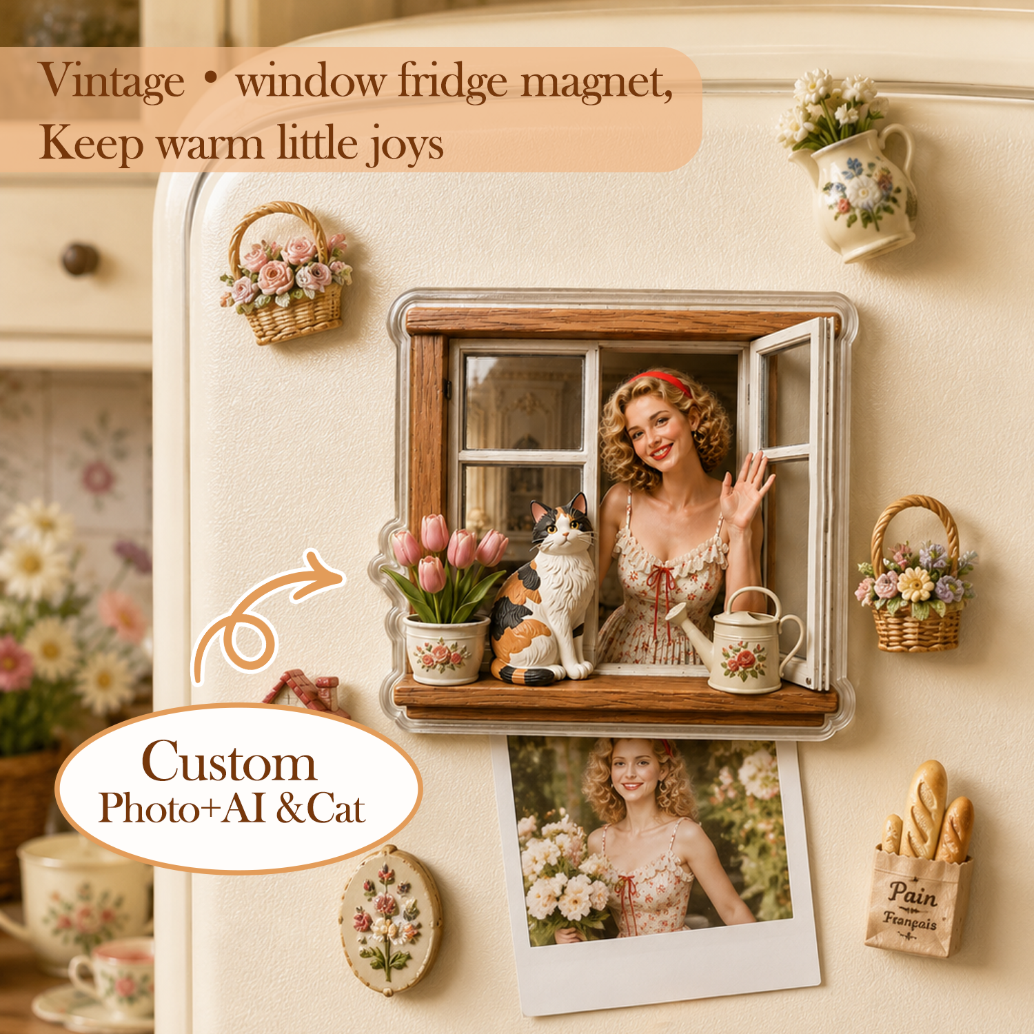 Custom Photo Fridge Magnet Personalized 3D Window Style Acrylic Fridge Magnet 2D Print Featuring You Your Kitten Gift For Pet Lover 7