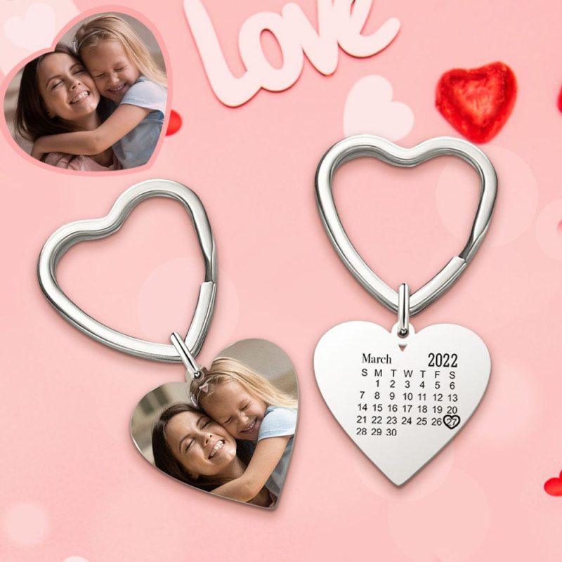 Mothers Day Keychain Calendar Keychain Engraved Keychain Gifts for Mom with Heart Mother‘s Day Gifts
