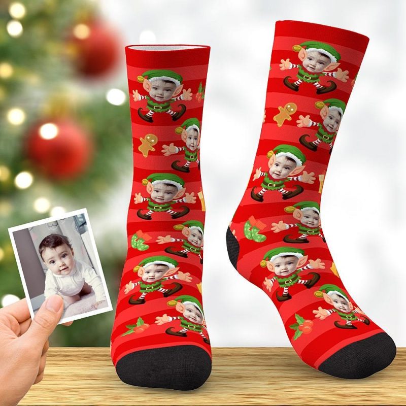 Custom Face Christmas Elf Socks Christmas Gifts for Baby