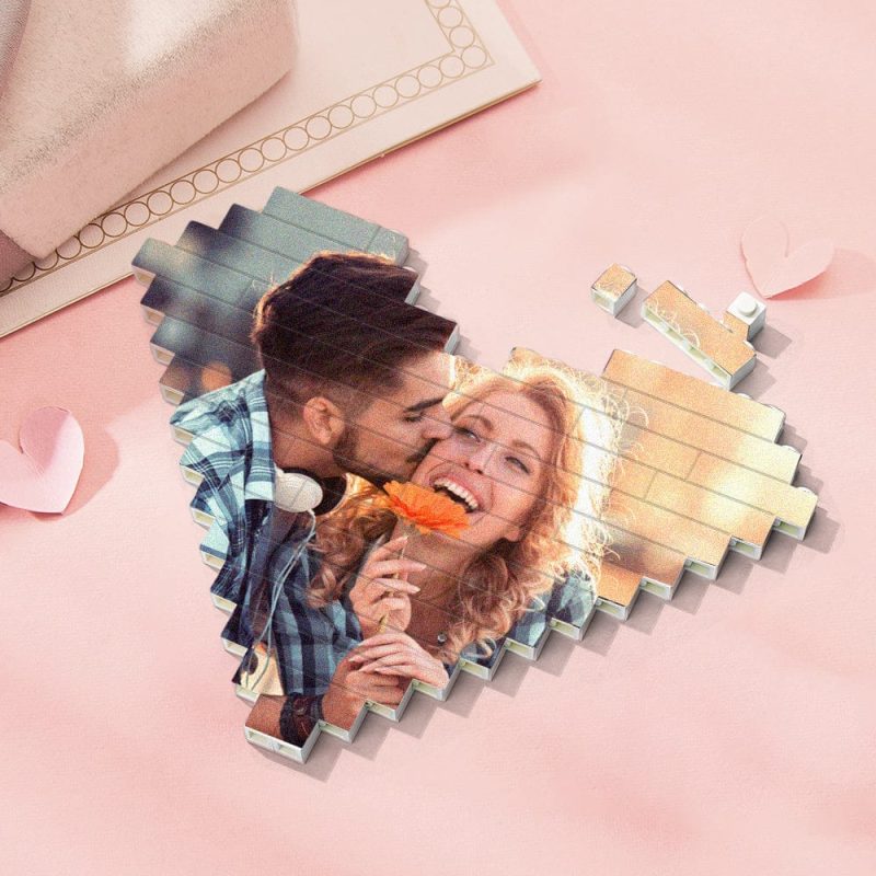 Photo Building Brick Custom Photo Block Heart Shaped Anniversary Gifts for Couples