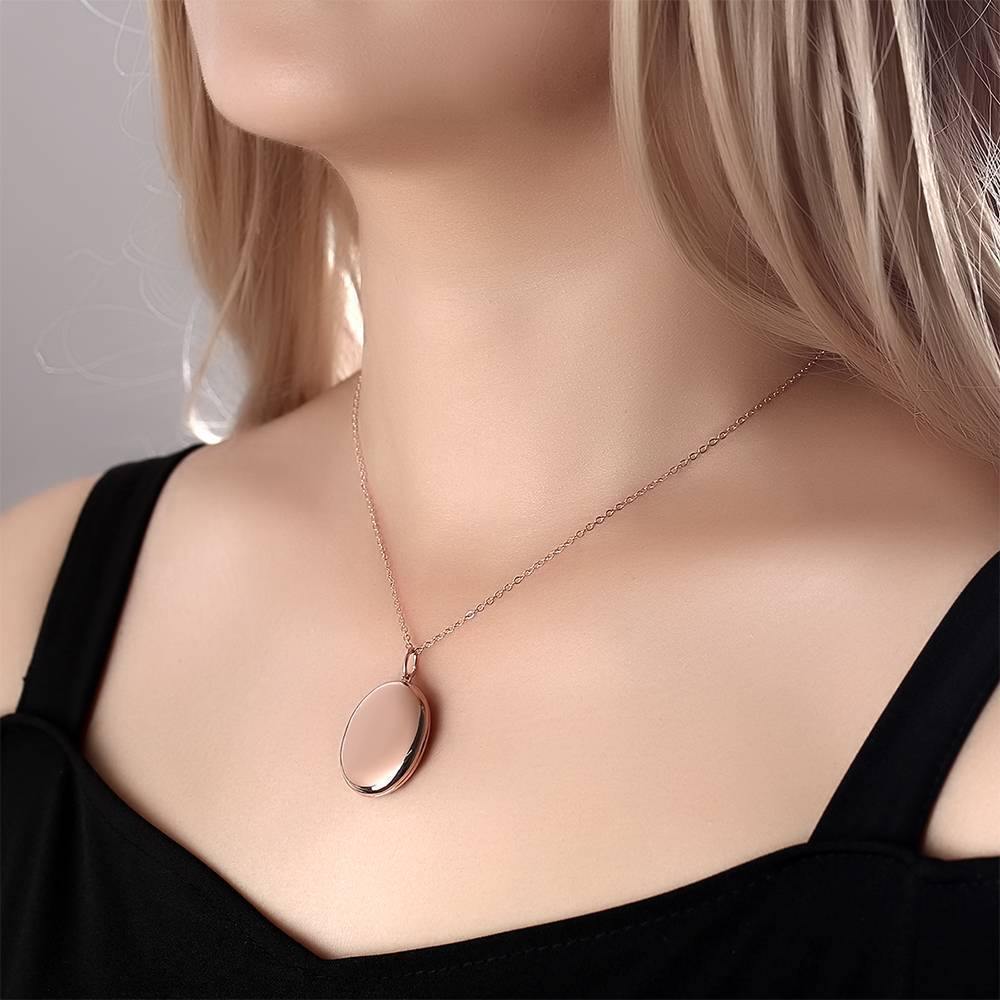 Photo Locket Necklace With Name Oval Rose Gold Plated - Image 2
