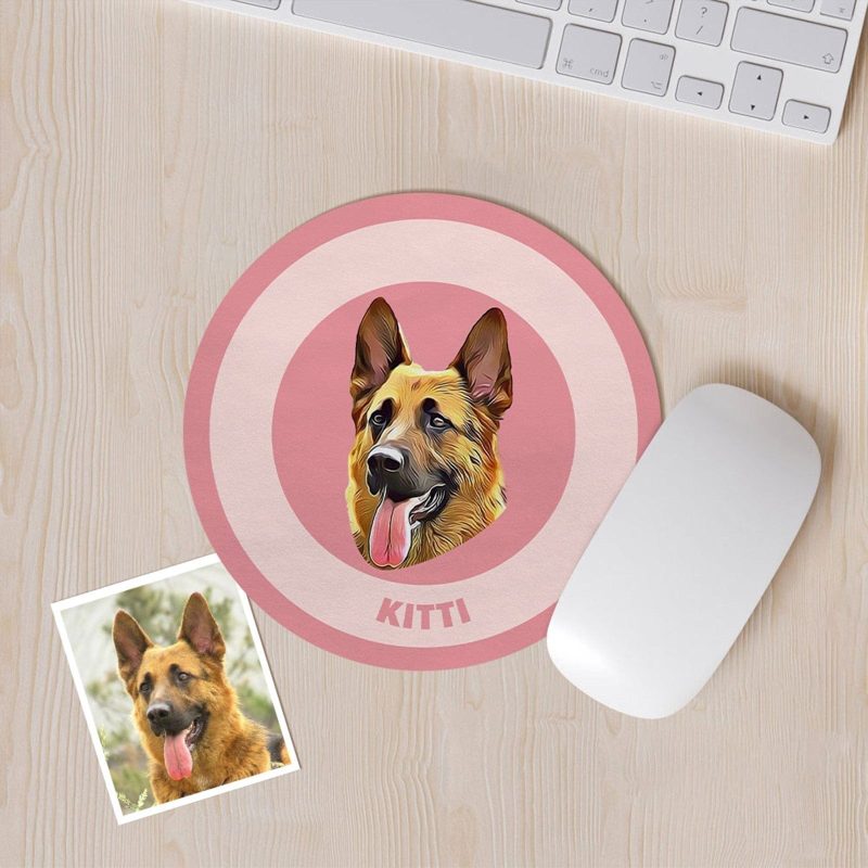 Custom Round Mouse Pad Personalized Pet Face with Name Gift for Pet Lover – Pink