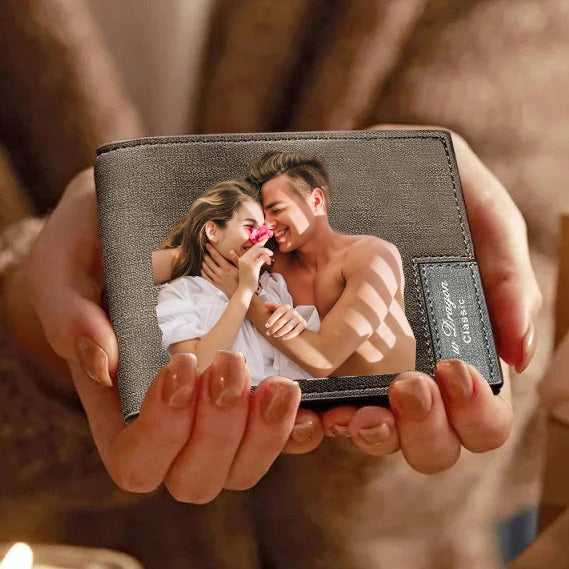 Men’s Bifold Short Custom Photo Wallet Brown Color Printing