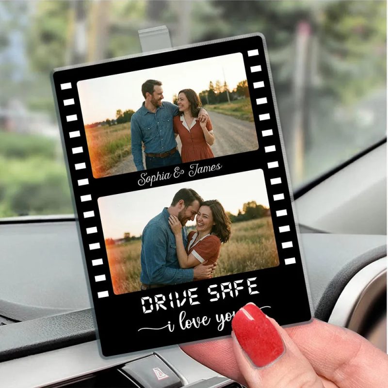 Drive Safe Couple Custom Photo Film Strip Style – Personalized Acrylic Car Visor – Gift For Him, Gift For Her