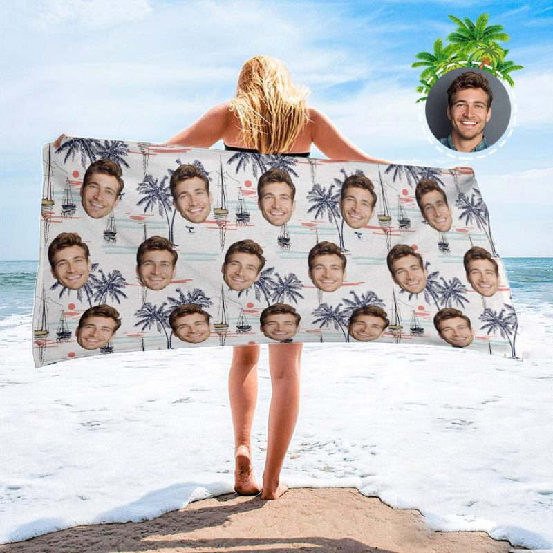 Personalized Beach Towels with Photo Custom Sunset and Trees Beach Towel