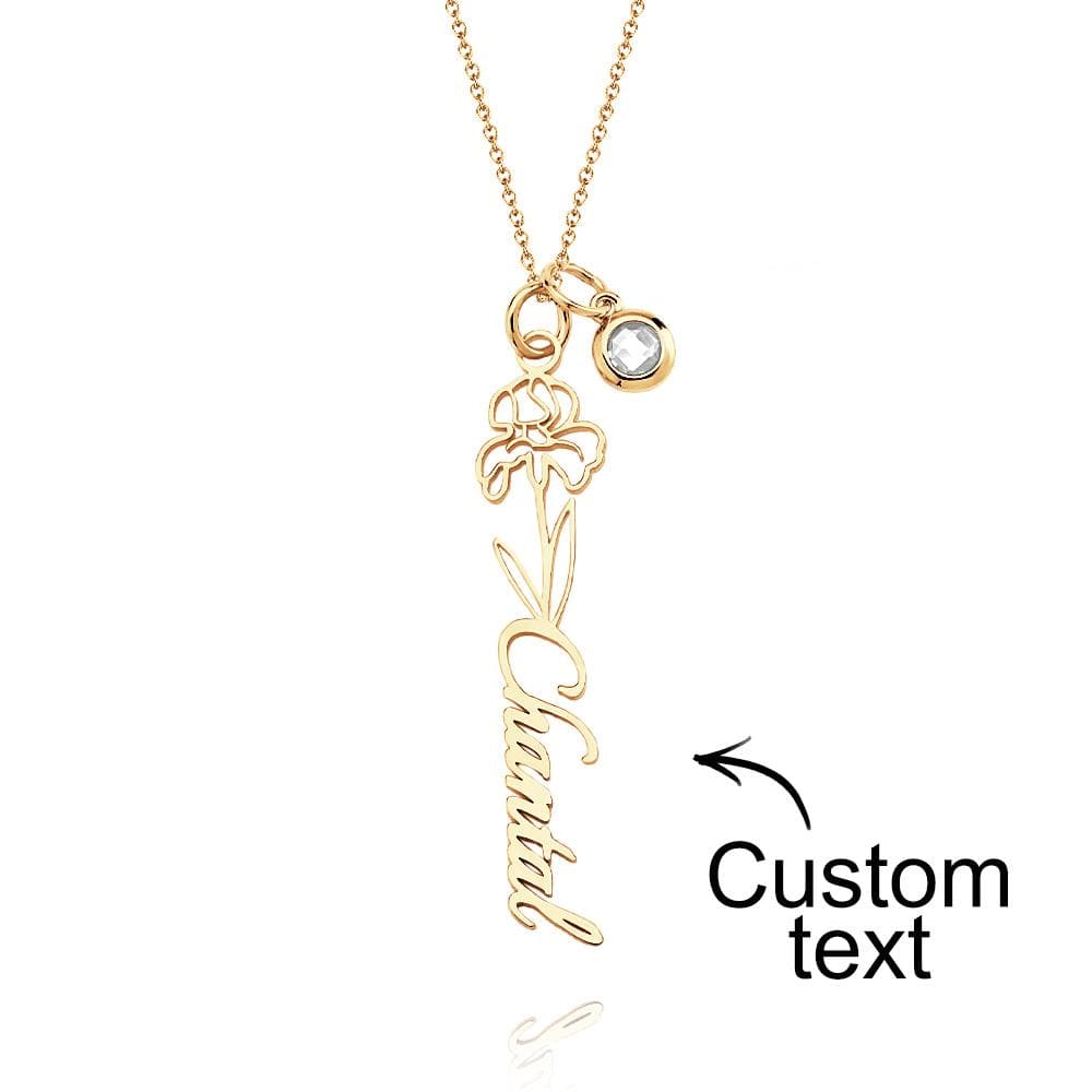Custom Text Birth Flower Necklace with Birthstone Personalized Gift for Mom