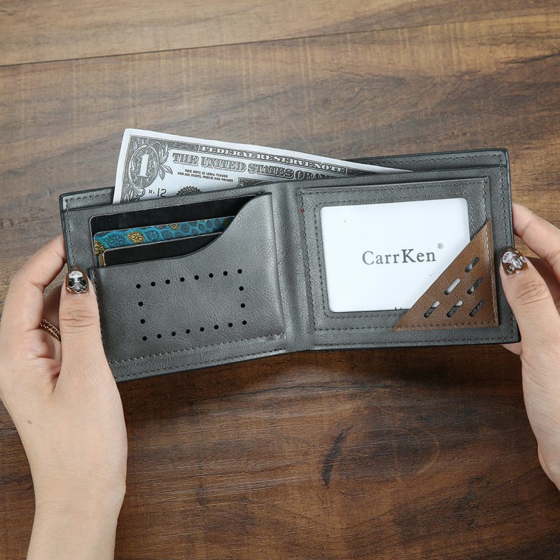 Men’s Custom Photo Engraved Wallet Grey Leather
