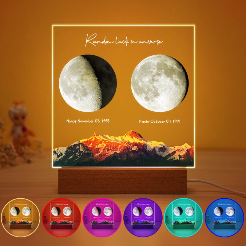 Custom Birth Moon Night Light Personalised Moon Phases LED Light for Birthday Anniversary Gifts
