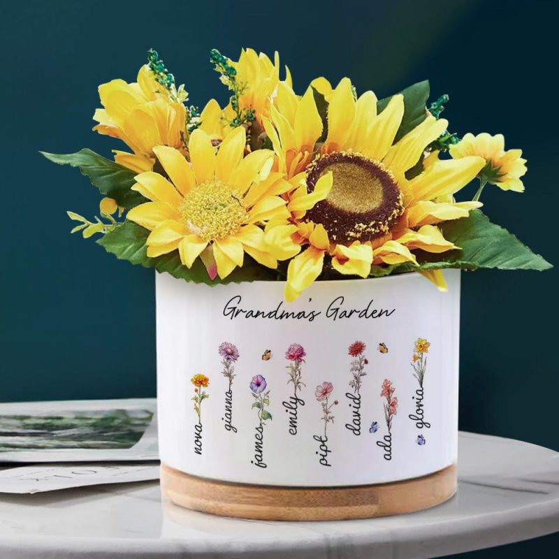 Mother’s Day Gifts Custom Birth Flowers Pot Personalized Name Ceramic Plant Pot