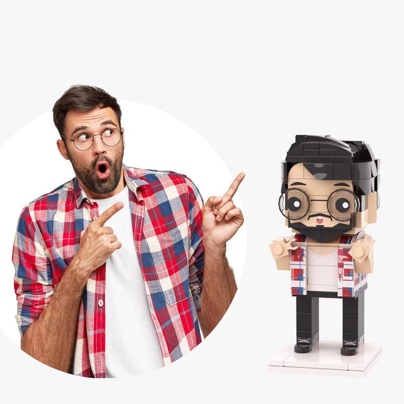 Full Body Customizable 1 Person Custom Brick Figures Gifts For Him (Not Assembled) – Men’s Plaid Shirt