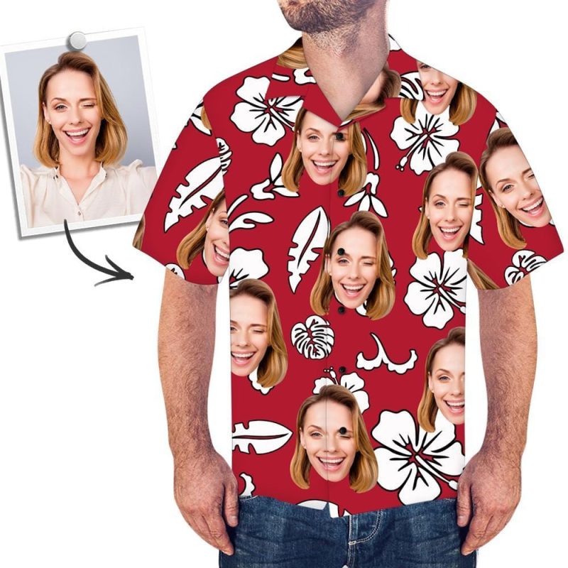 Hawaiian Shirt with Face Gift For Dad – Flowers & Leaves Pattern