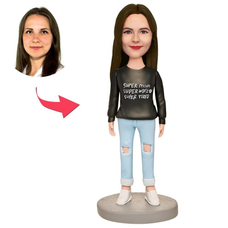Personalized Bobblehead with Engraved Text Mother’s Day Gift – Super Mom, Super Wife, Super Tired