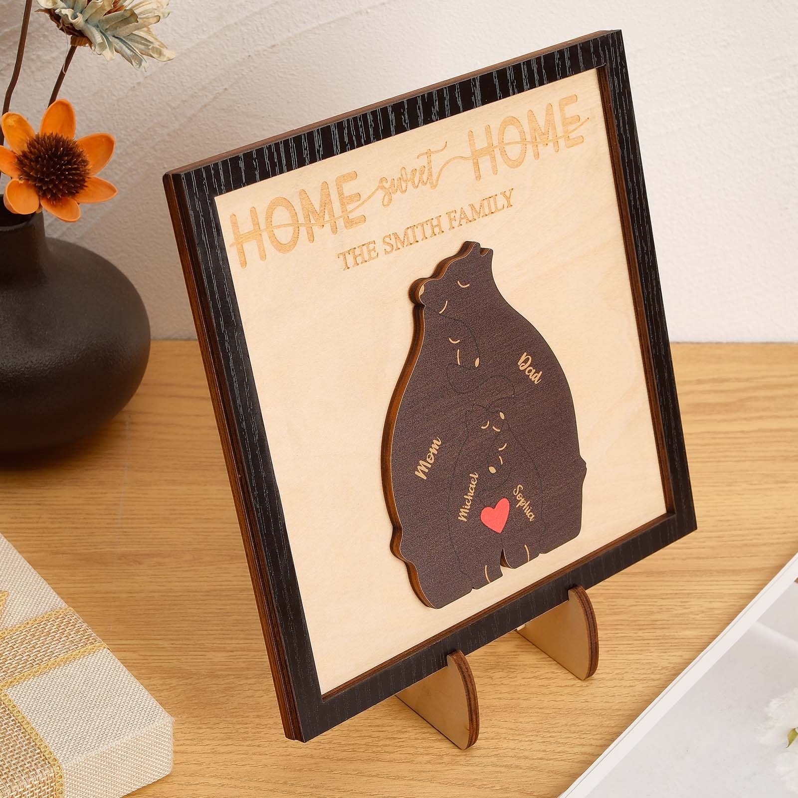Custom Name Bear Family Puzzle Wooden Frame Personalized Wooden Home Decorations Mother's Day Gift - Image 2