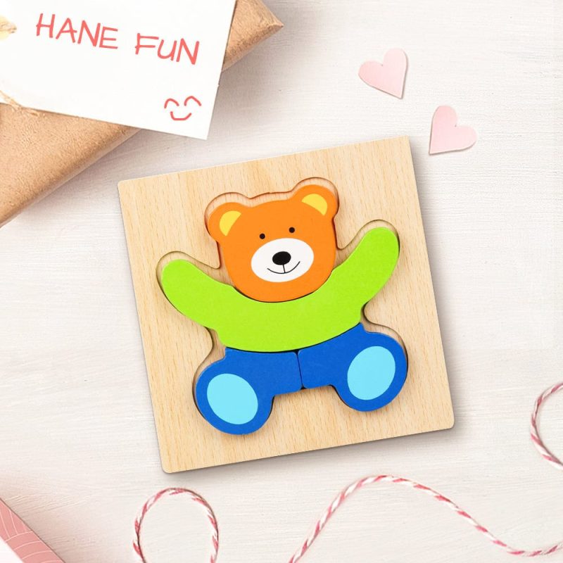 Wooden 3D Jigsaw Puzzle Bear Shape Puzzles Educational Learning Montessori Toys for Toddlers