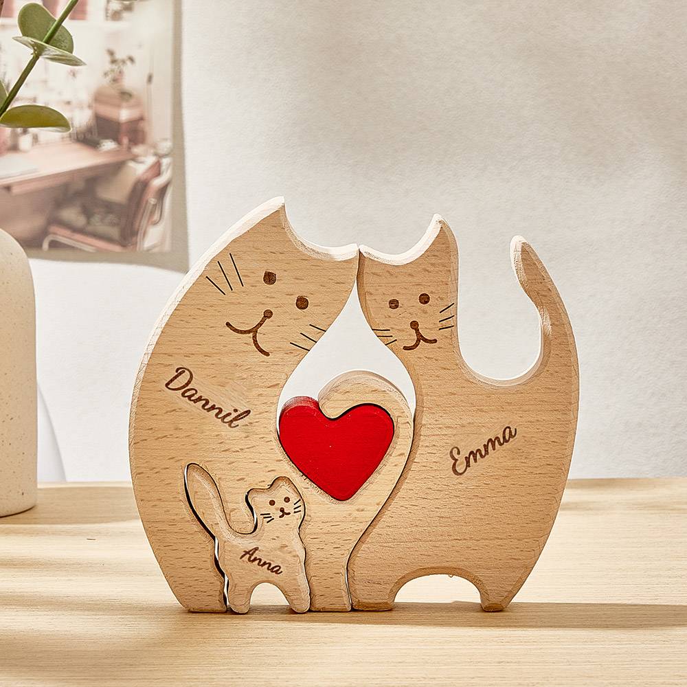 Wooden Cats Puzzle Custom Family Member Names Puzzle Personalized Home Decor Gifts