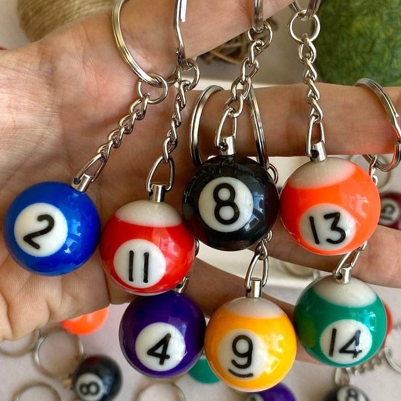 Pool Ball 8 Keychain, Miniature Real Billards Ball Keyring, Cute Fun Vintage Gifts for Him Her