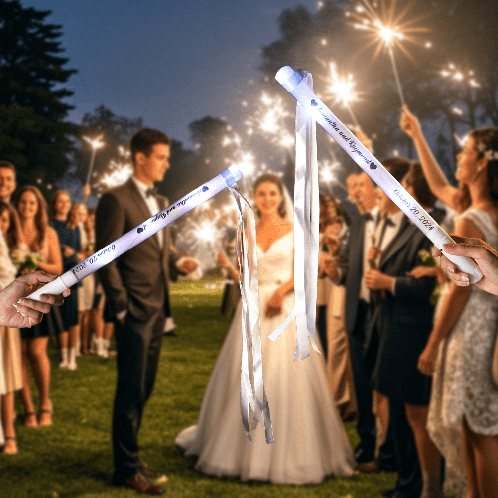 Personalized Light Up LED Stick Wedding Wands with Ribbon Lights Wedding Party Favor - Image 2