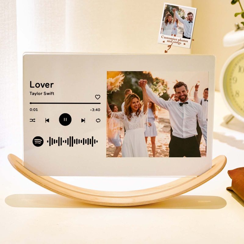 Personalized Photo Wooden Floating Picture Frames Custom Music Tabletop Decor Gift for Couple