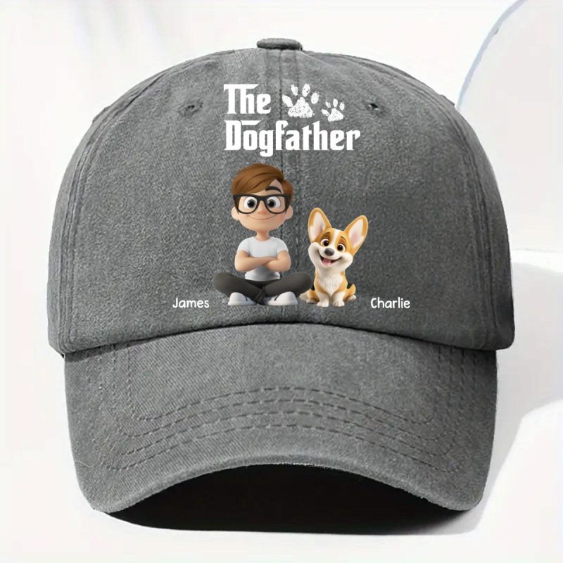 Cool Dog Father – Personalized Custom Vintage Washed Denim Cap