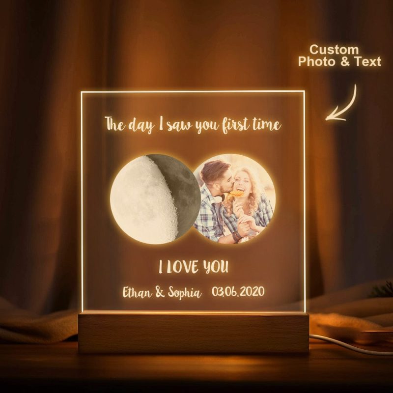 Custom Photo Moon Phase Night Light Warm Colorful LED Light Gift For Couples