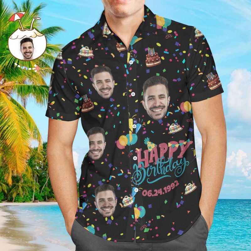 Custom Face Happy Birthday Hawaiian Shirt Men’s All Over Print Unique Birthday Gift