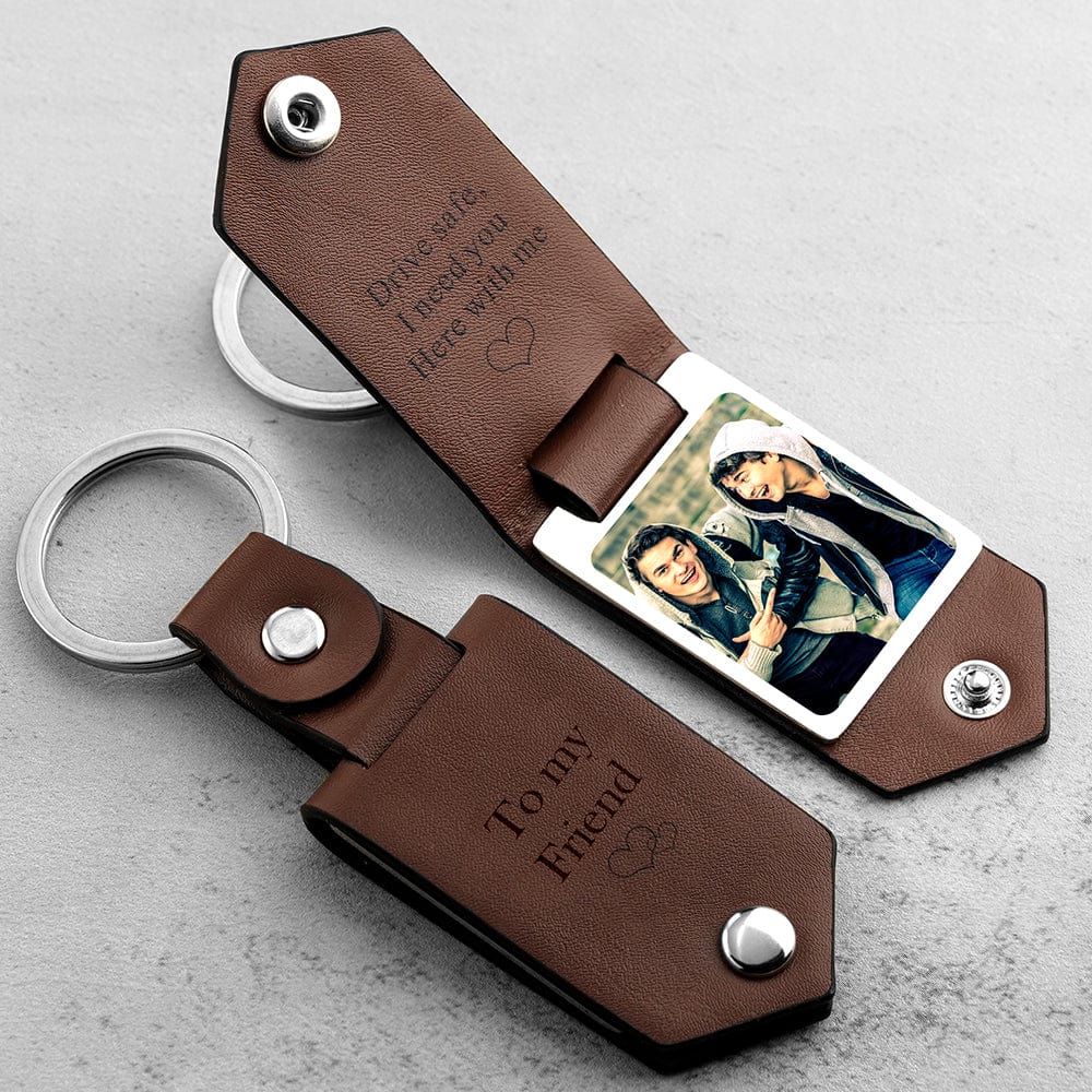 Drive Safe Keychain for Friend Custom Leather Keyring with Text Gifts