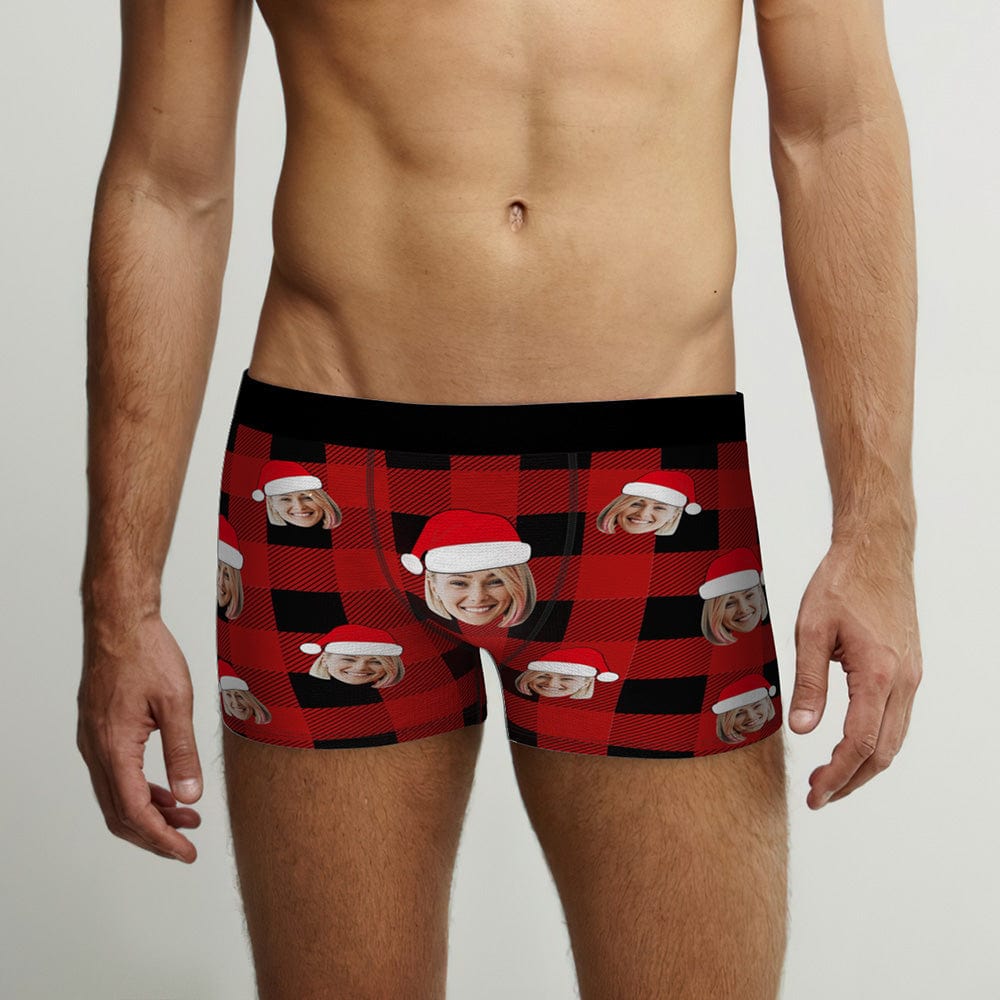 Custom Face Boxer Briefs Personalized Buffalo Plaid Underwear Christmas Gifts for Him - Image 2