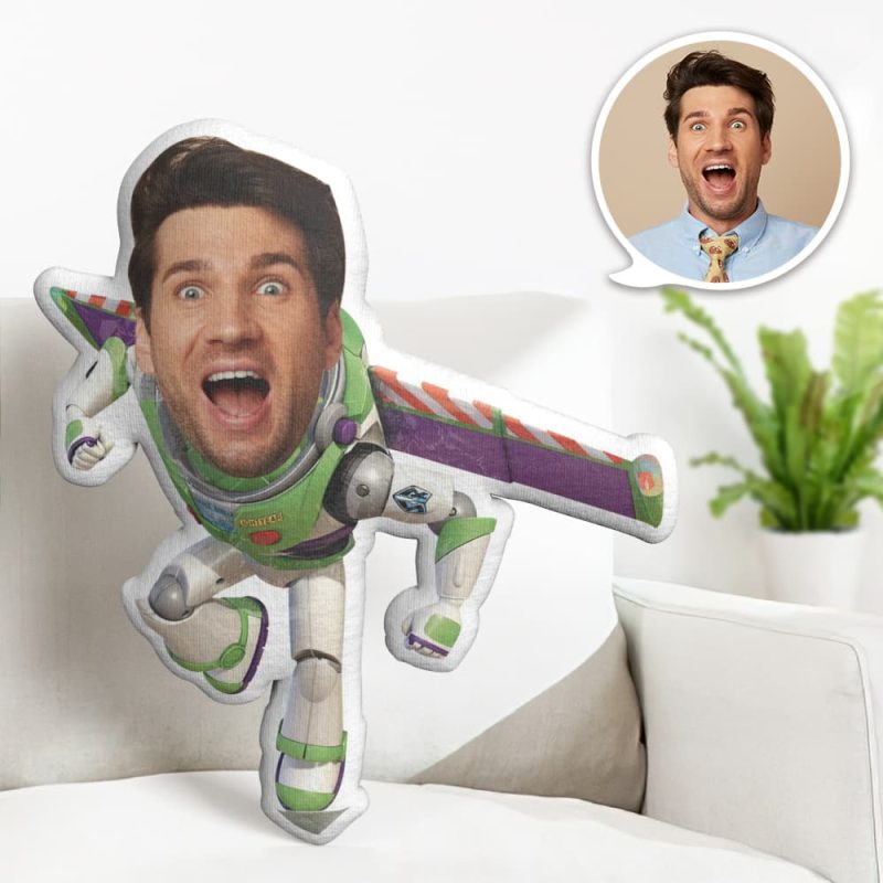 Custom Face Pillow Personalized Photo Pillow Running Buzz Lightyear MiniMe Pillow Gifts for Him