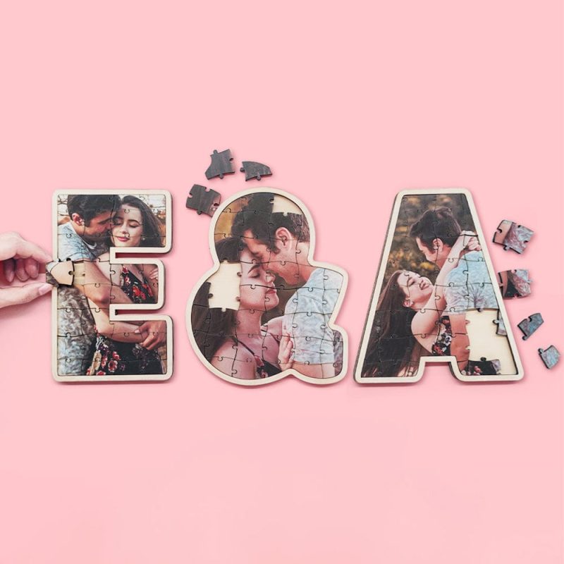 Personalized Alphabet Photo Puzzle Custom Letter Initial Couple Puzzle Unique Valentine’s Day Gifts