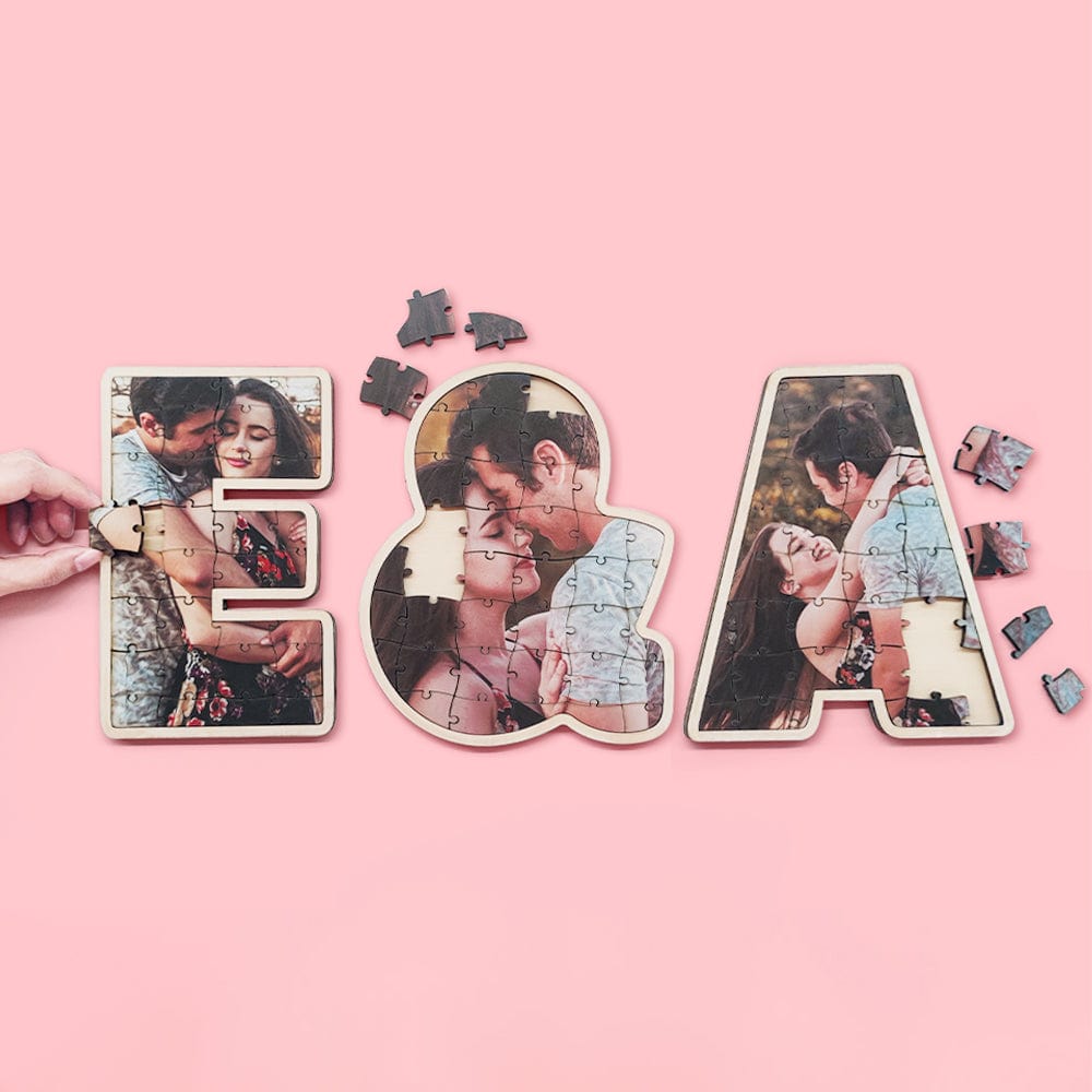 Personalized Alphabet Photo Puzzle Custom Letter Initial Couple Puzzle Unique Valentine's Day Gifts