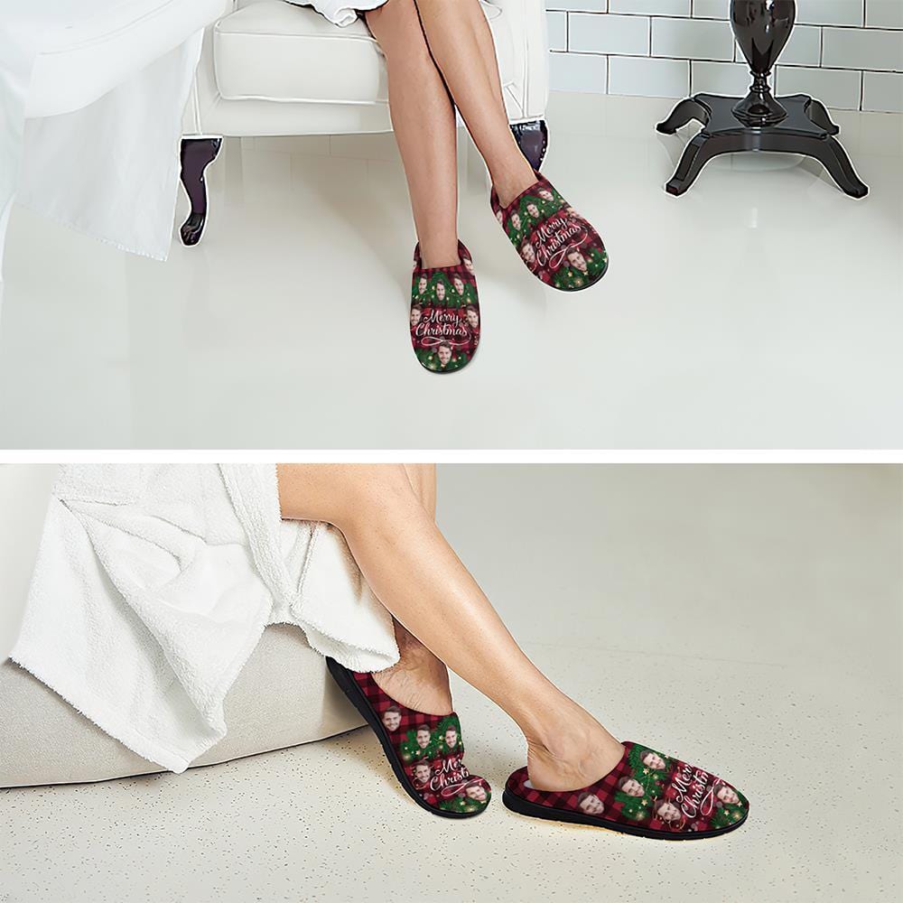 Custom Photo Christmas Cotton Slippers Plaid House Slippers Gifts for Mom - Image 2