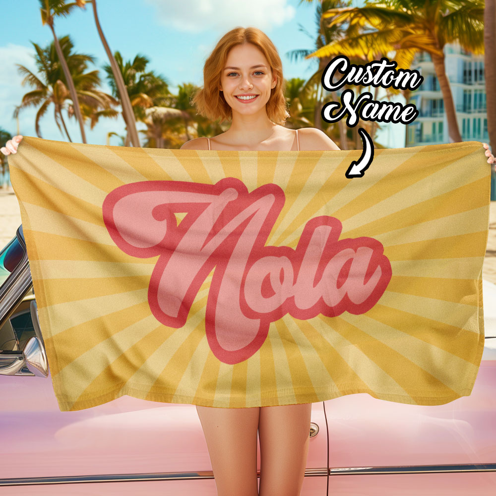 RETRO Style Personalized Beach Towel Personalized Name Bath Towel Custom Beach Towel With Name Outside Birthday Vacation Gift - GiftLab - Image 4