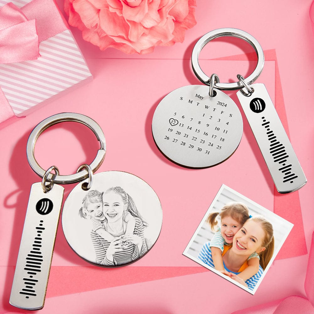 Mother's Day Gift Custom Photo Calendar Spotify Keychain Personalized Stainless Steel Keychain Valentine's Day Gift for Lover