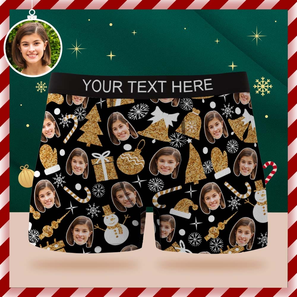 Custom Face Boxer Briefs Personalized Black Underwear Christmas Gift for Him - Image 2