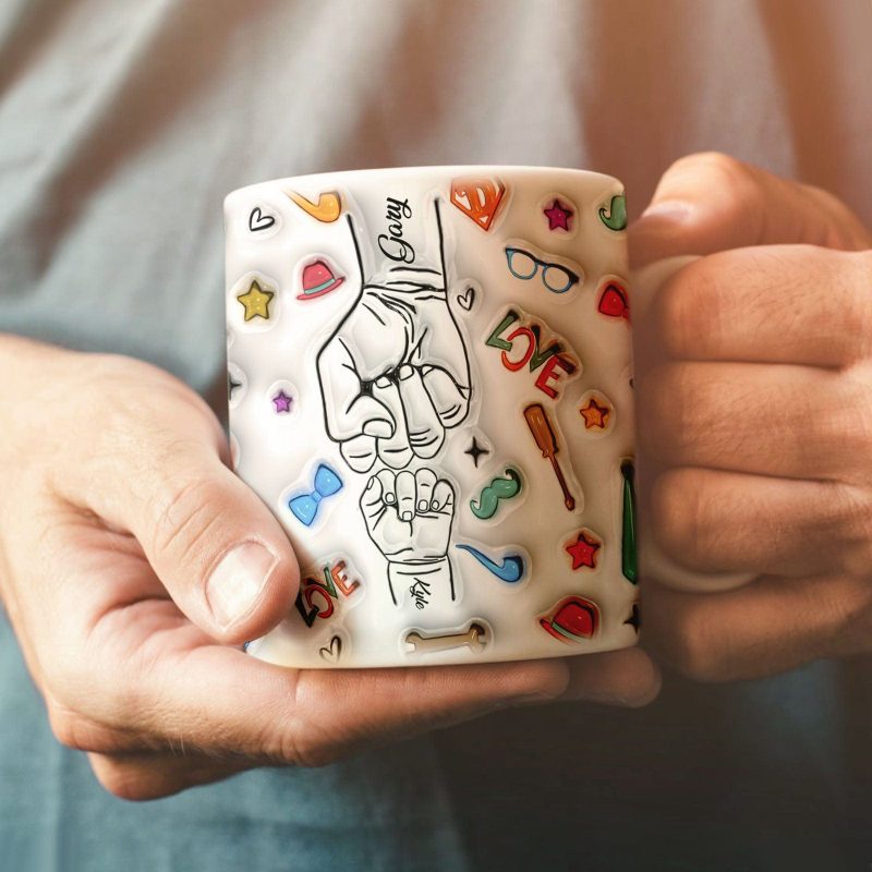 Custom 1-6 Kids Name Mug Personalized Names 3D Inflated Effect Printed Bump Mug Father’s Day Gifts
