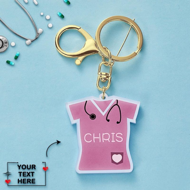 Gift For Doctor Custom Name Keychain – Pink